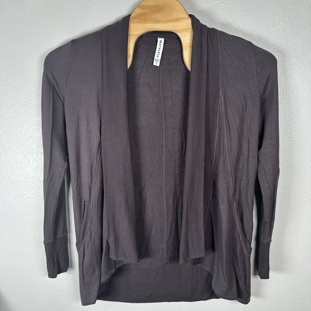Athleta Pranayama‎ Rib Wrap Sweater Womens Size Small Brown Open Front Pockets